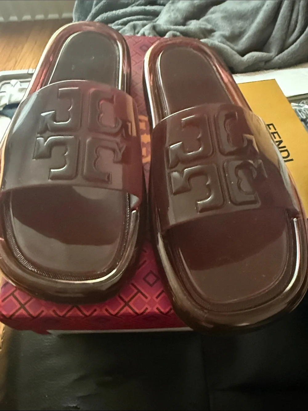 Tory Burch Women's Maroon Logo Slide Sandals